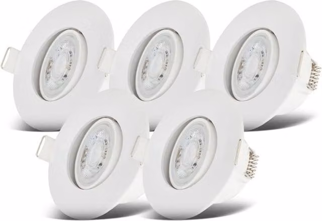 B.K.Licht Set of 5 White LED Recessed Bathroom Spotlights, IP65, Dimmable and Adjustable, D/H: 9 x 4.2 cm