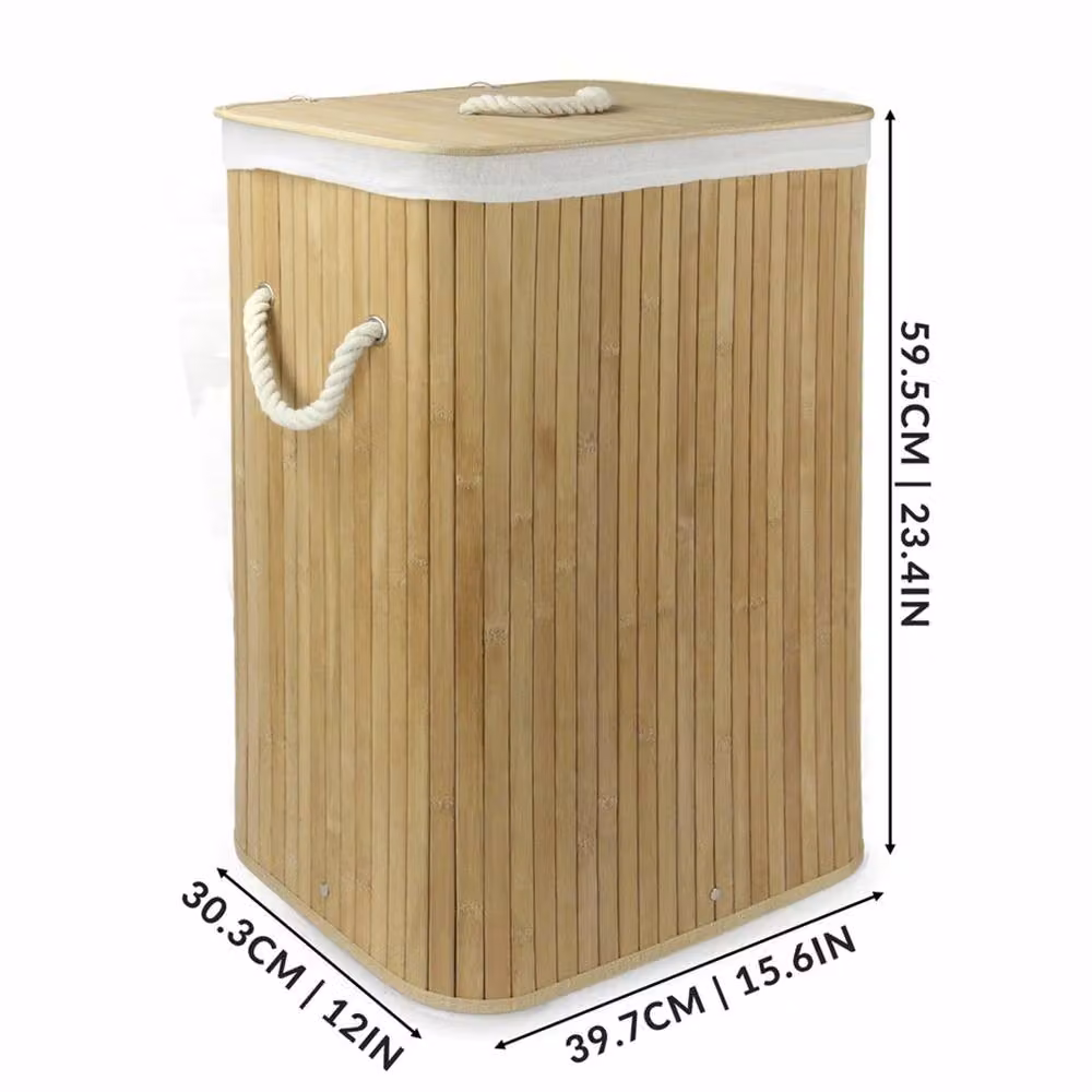 VOGREX 72L Collapsible Bamboo Laundry Basket Storage Hamper with Removable Cotton Bag in Brown – 2