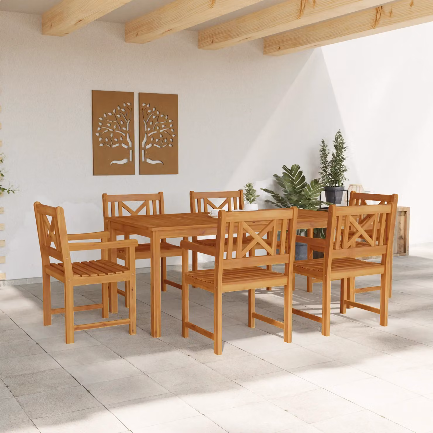 Berkfield Home Set of 2 Rustic Brown Acacia Wood Garden Chairs with Armrests, W/D/H: 56 x 56 x 90 cm – 2