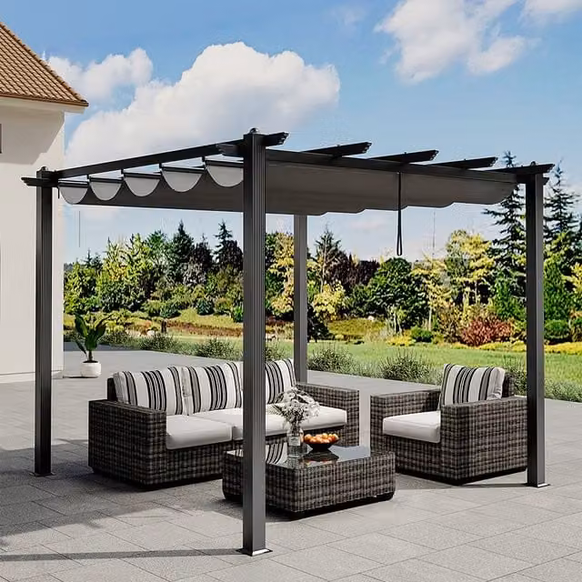 Livingandhome Modern Aluminium Pergola for Patio and Deck in Anthracite Grey