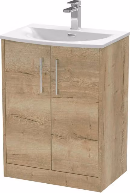 Balterley Winshill Contemporary 2 Door Freestanding Bathroom Vanity Basin Unit, Light Oak, Width: 60 cm, Brown