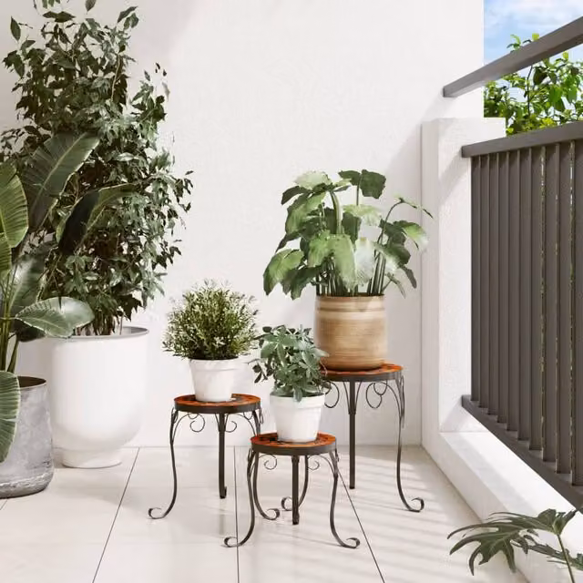Berkfield Home Set of 3 Round Ceramic and Metal Tabletop Planters in Orange and White