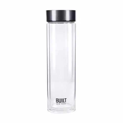 BUILT New York Tiempo Insulated Glass Water Bottle, Charcoal, 450ml – 1