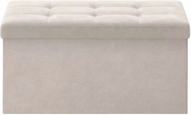 KORVIXA Foldable White Velvet Storage Ottoman and Foot Rest