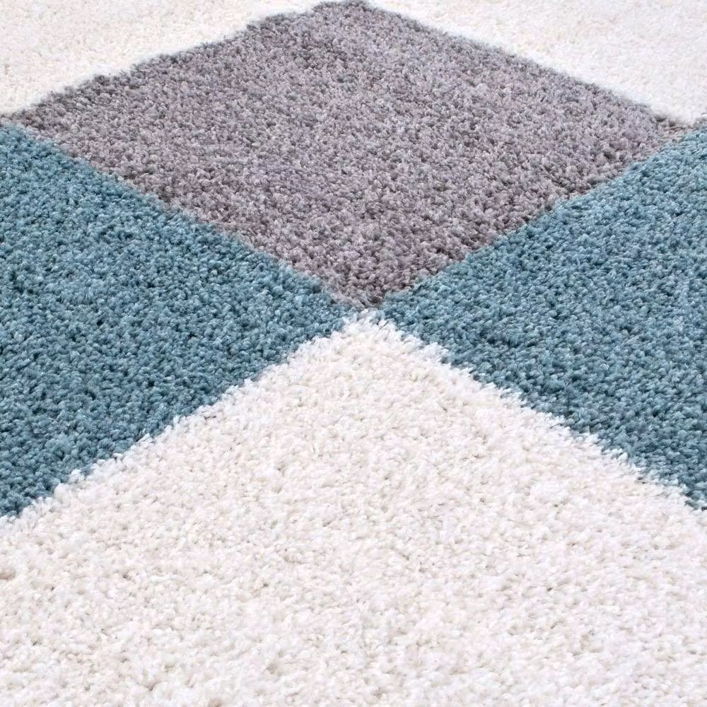 THE RUGS Soft Check High Pile Shaggy Square Rug in Duck Egg Blue, W/D: 120 x 120 cm – 2