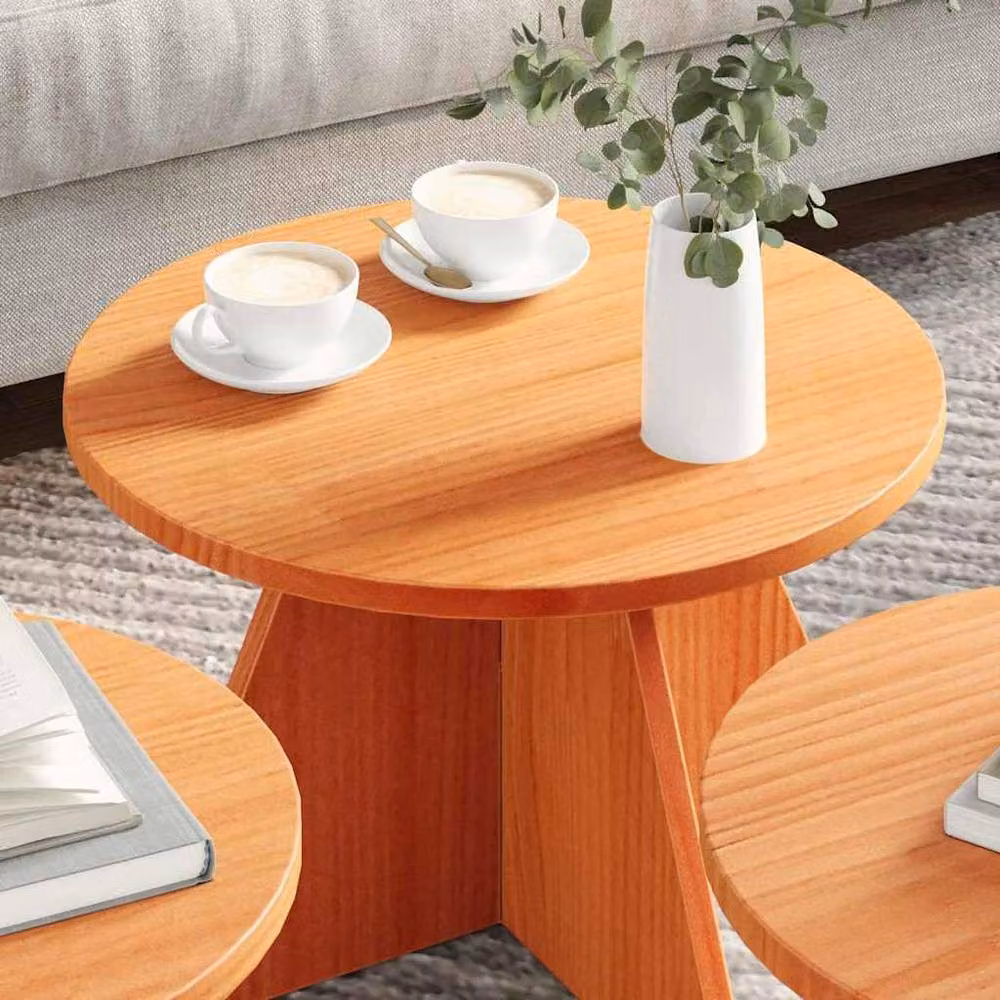 Berkfield Home 3-Piece Nesting Coffee Table Set in Waxed Brown Solid Pine Wood – 3