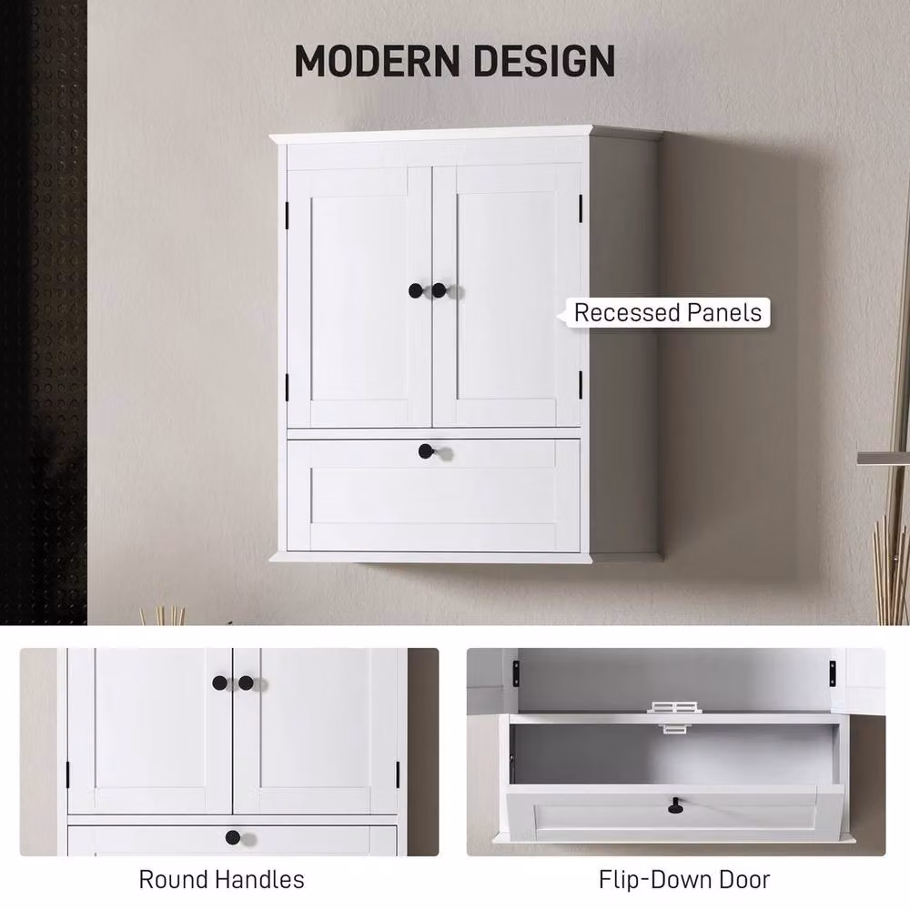 VOGREX White Lacquered Wall Mounted Bathroom Cabinet with Internal Shelves and Hinged Doors W/D/H: 62 x 22 x 22 cm – 2