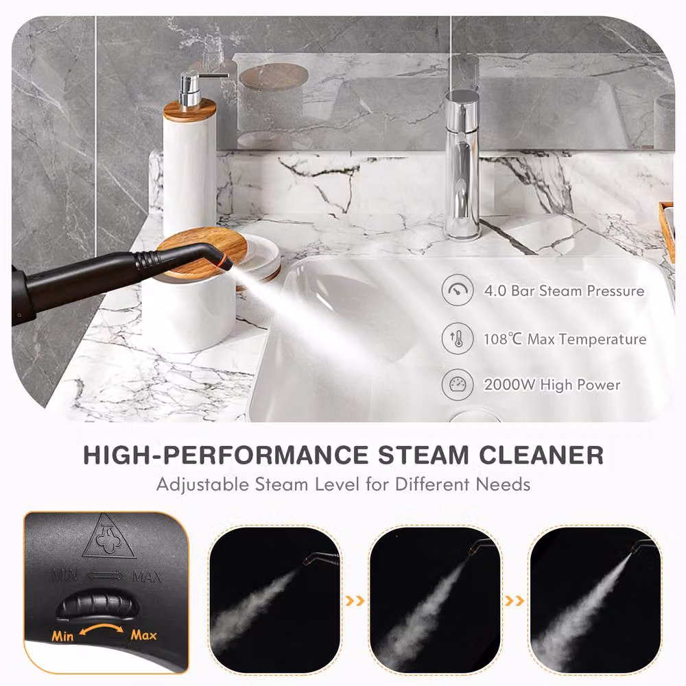 Costway 2000W Portable Handheld Steam Cleaner in Orange with 20 Accessories and 1.5L Tank – 7