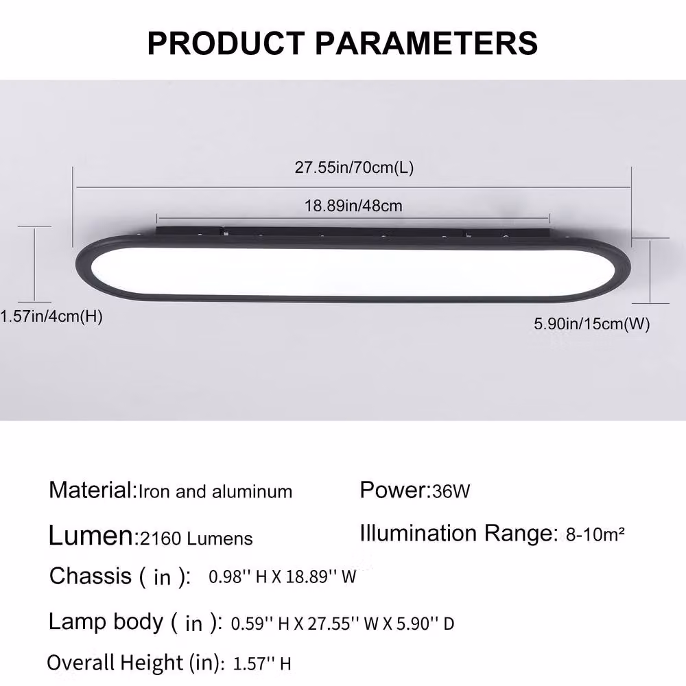 NIVOR Modern LED Linear Ceiling Light in Black, 70 cm – 2
