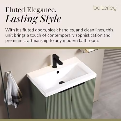 Balterley Green Floor Standing Bathroom Vanity Unit with Basin and Fluted Front, 2 Soft Close Doors, W/D/H: 61.0 x 39.0 x 85.0 cm – 3
