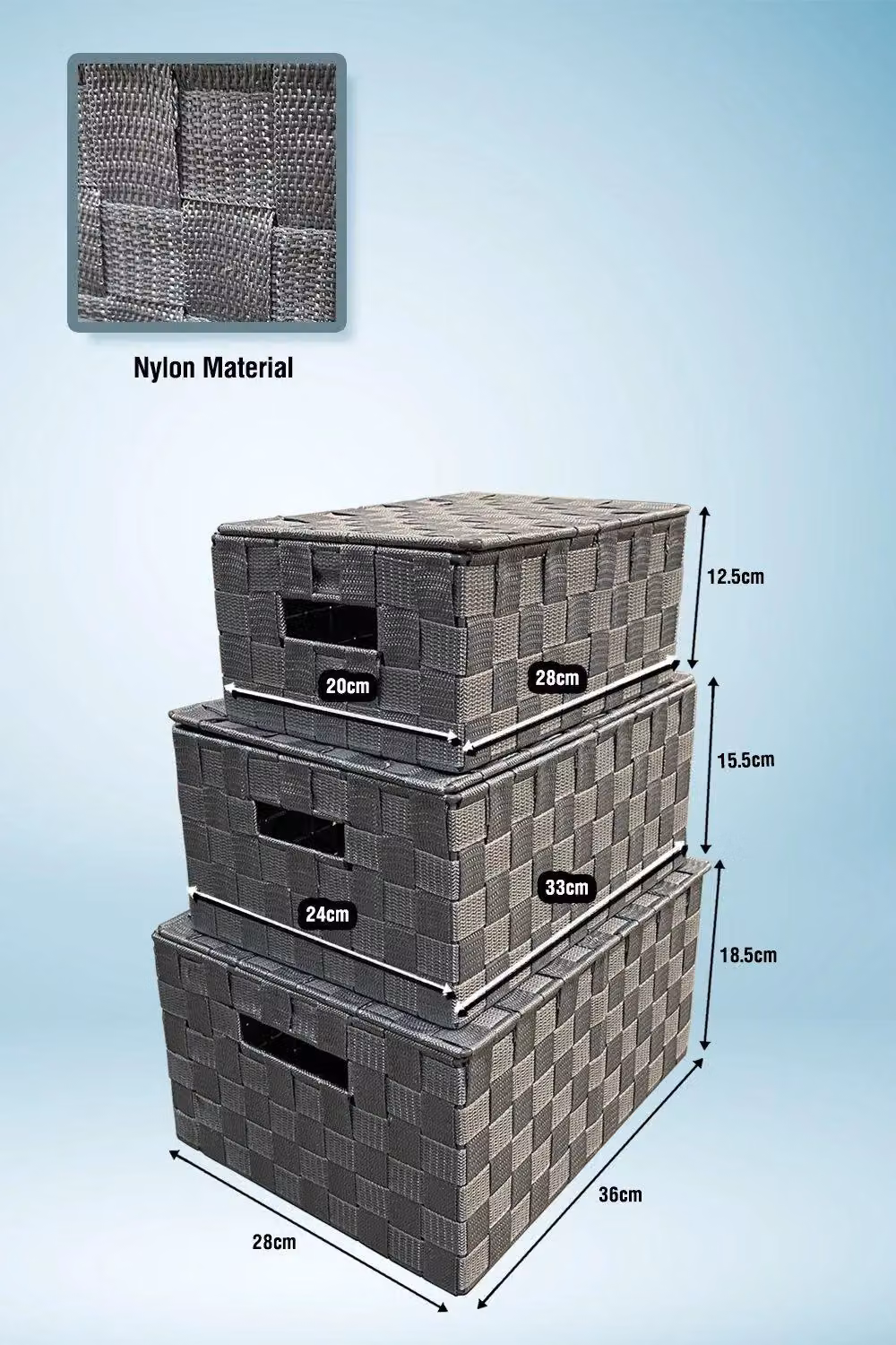 Arpan Set of 3 Grey Nylon Hand Woven Storage Baskets with Handles – 2