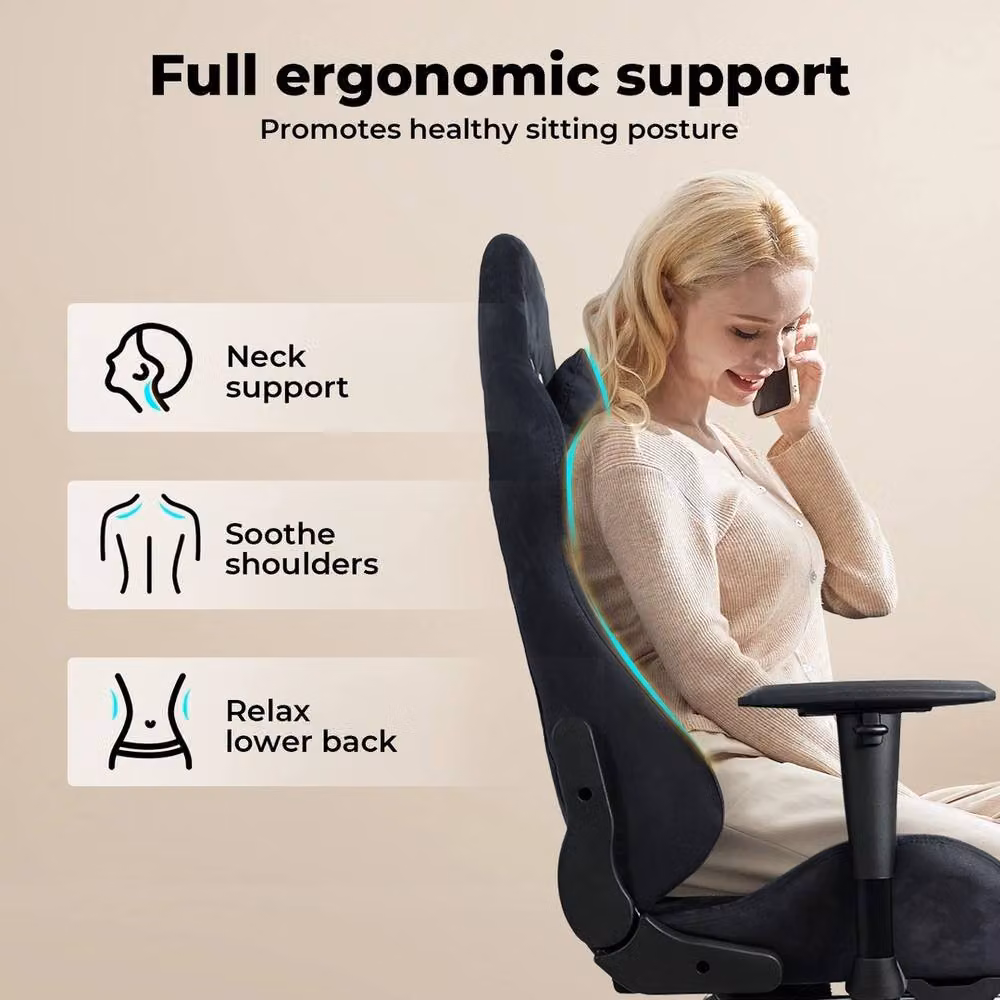 VOGREX Black Microfibre Adjustable Reclining Gaming Office Chair with Headrest and 360 Degree Swivel – 6