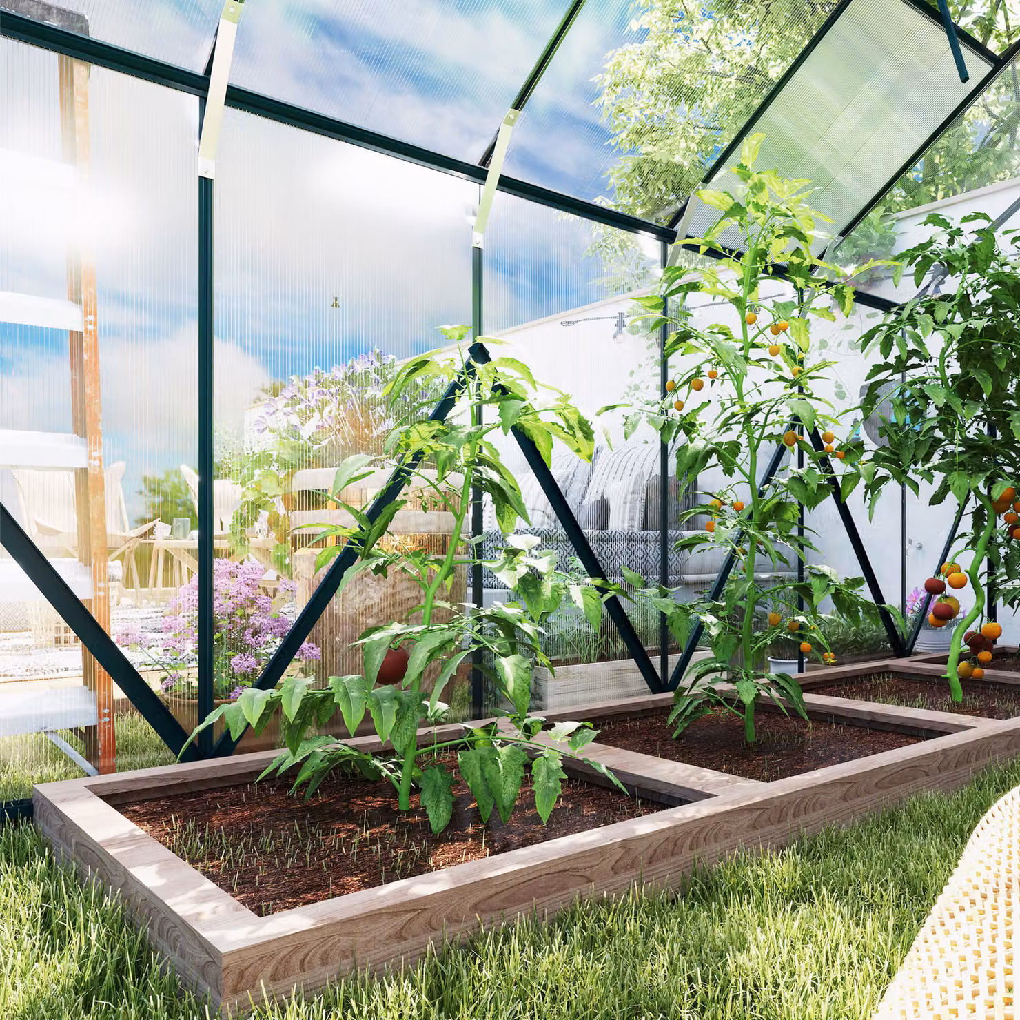 Outsunny Aluminium and Polycarbonate Walk-in Garden Greenhouse Kit with Adjustable Roof Vent and Rain Gutter, Clear, W: 243.84 cm, D: 244.0 cm, H: 215.0 cm – 7