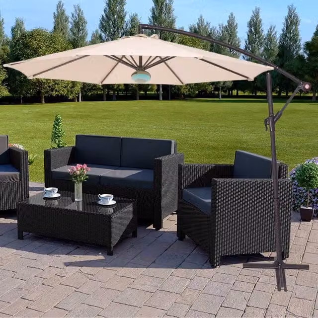 Groundlevel Beige Aluminium Cantilever Garden LED Bluetooth Banana Parasol