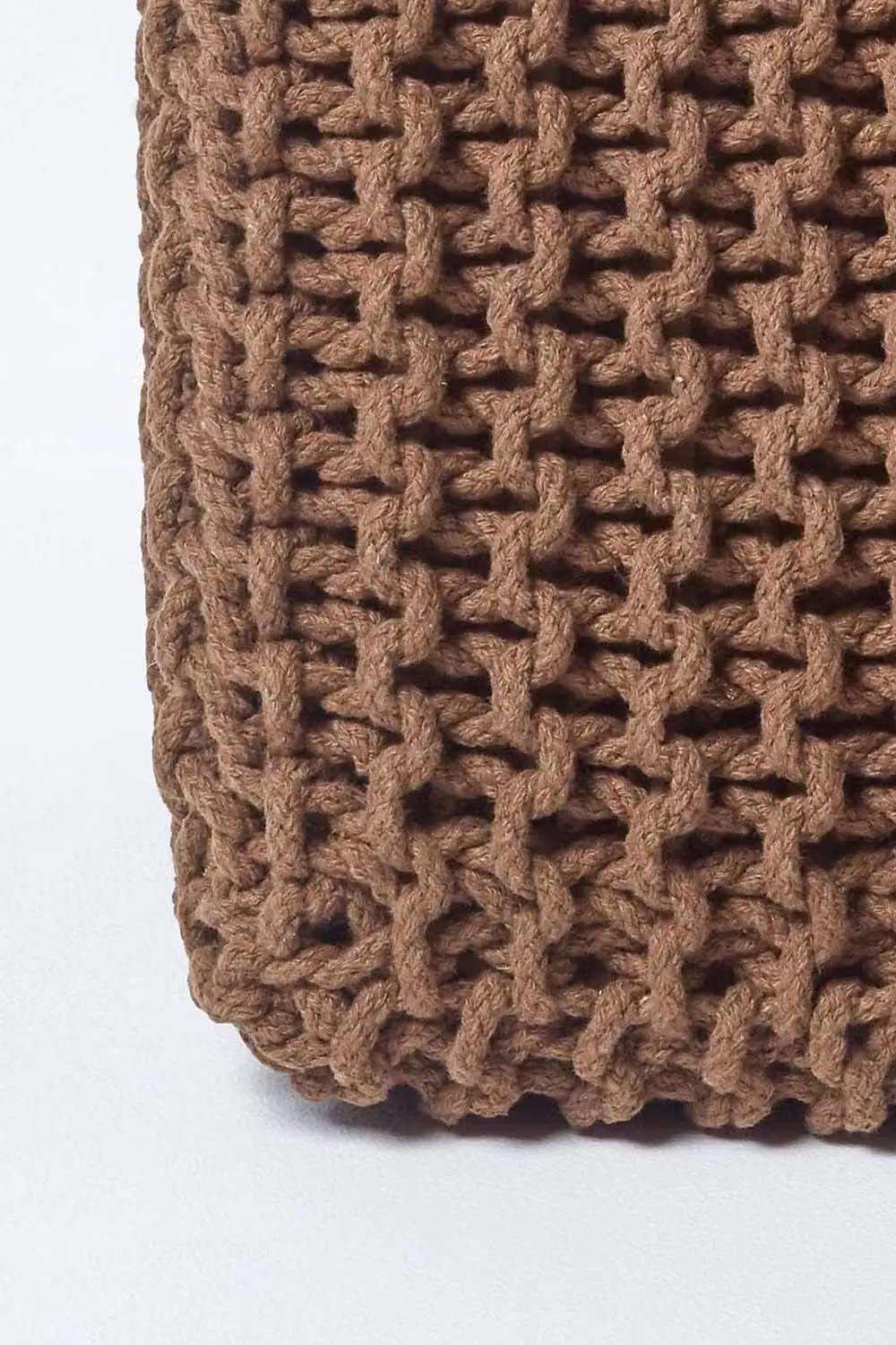 Homescapes Cube Cotton Knitted Pouffe Footstool in Brown – 3
