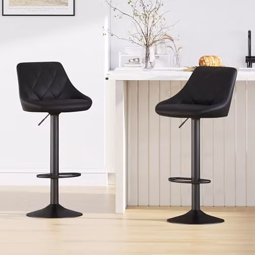 mcc direct Stanley Set of 2 Black Faux Leather Swivel Bar Stools with Backrest and Metal Base – 2