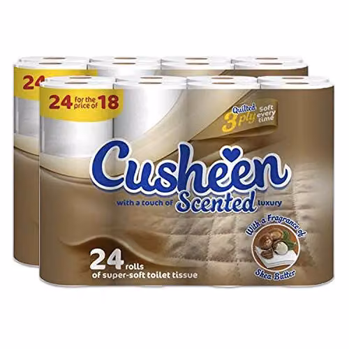 Cusheen Quilted 3 Ply Shea Butter Fragrance Toilet Rolls, White, Pack of 48