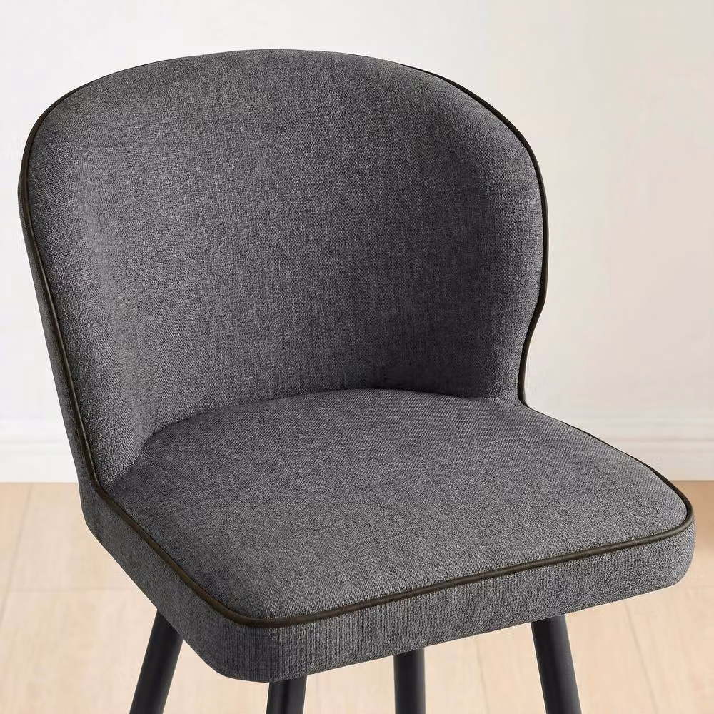 FurnitureboxUK Set of 2 Catriona Grey Fabric and Black Synthetic Leather Bar Chairs with Metal Legs – 3