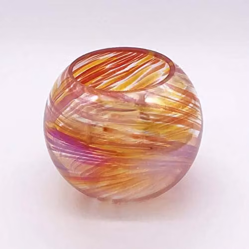 Sienna Glass Blown Glass Tealight Holder Sphere in Red and Multicolour