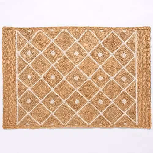 Esselle Home Prestbury Diamond Handbraided Jute Rug in Beige, W: 120 cm, L: 170 cm