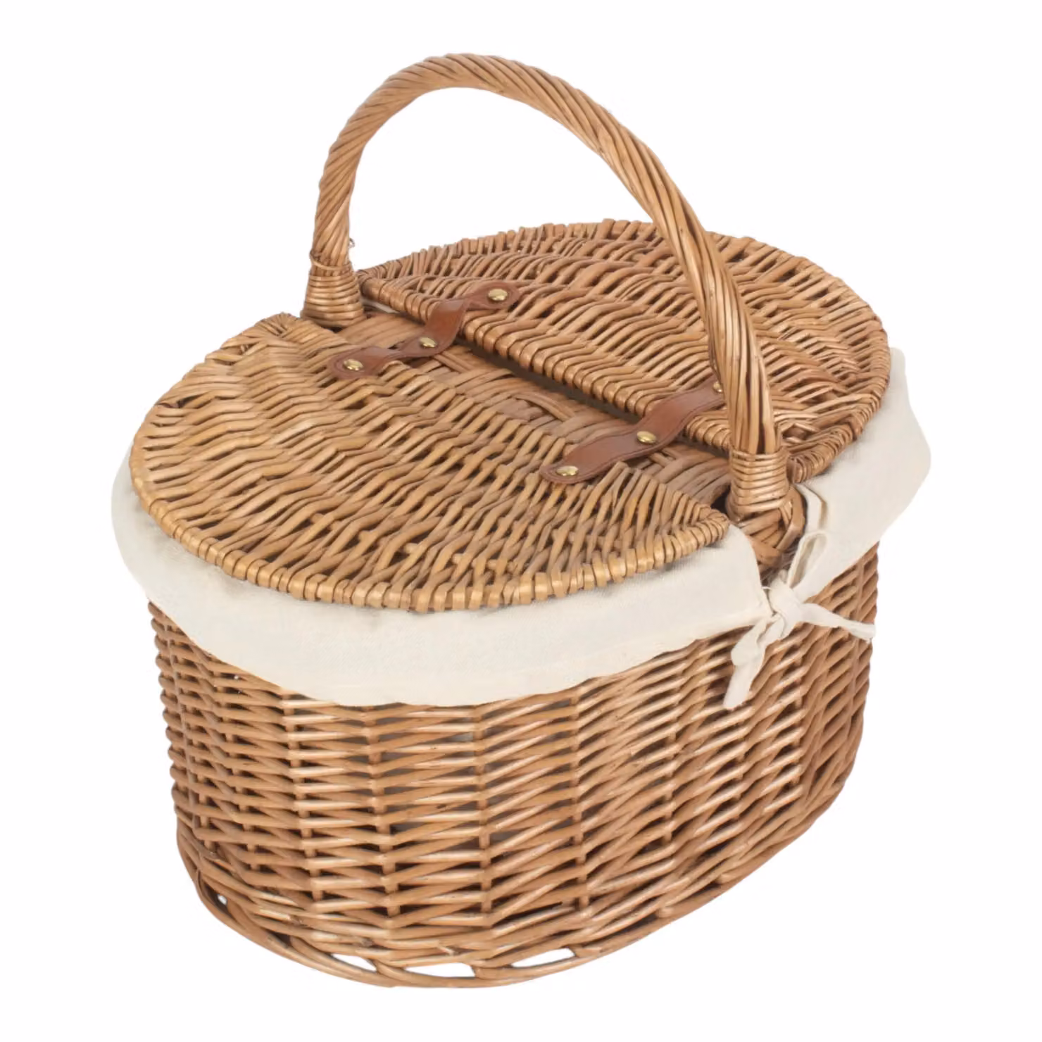 Red Hamper Wicker Oval Picnic Basket with White Cotton Lining, W/D/H: 30.5 x 23.0 x 30.5 cm – 2