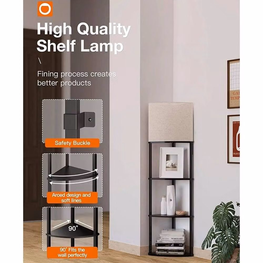 EONLION Modern Black Corner Floor Lamp with Shelves and Adjustable Metal Stand – 3