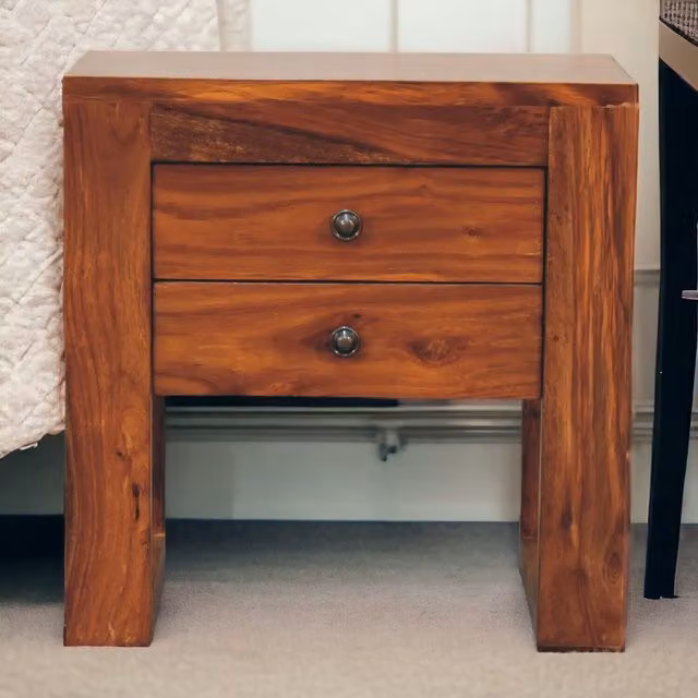 Artisan Furniture Modern Sheesham Wood Bedside Table in Brown, W/D/H: 40 x 30 x 40 cm – 1
