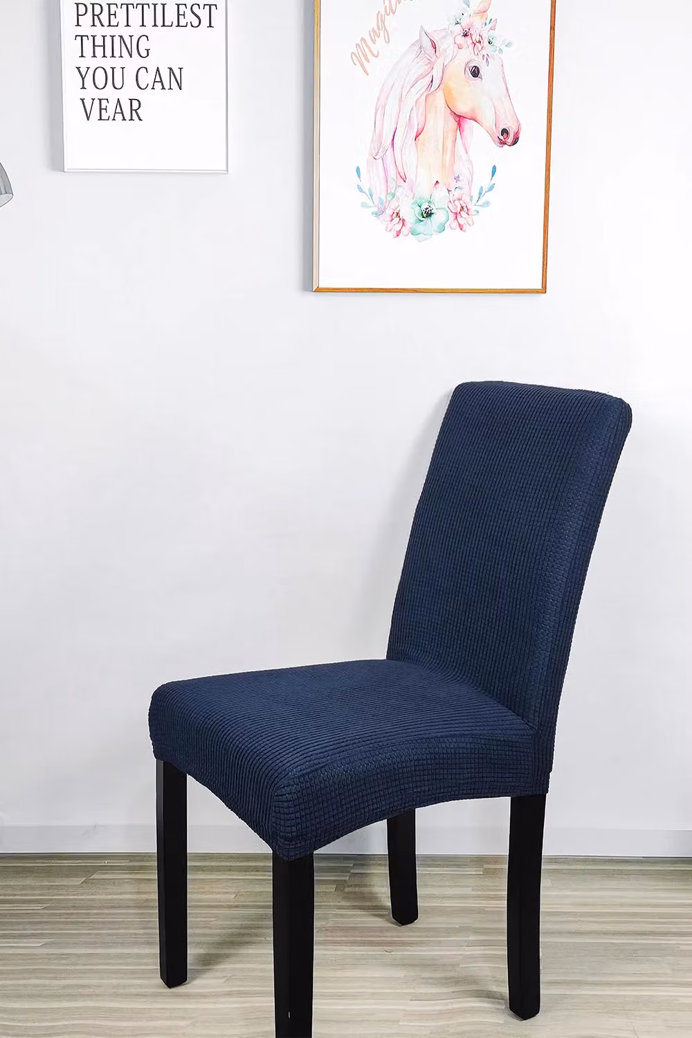 Neel Blue Velvet Dining Chair Slipcovers, Spandex Stretch Chair Covers in Navy Blue – 3