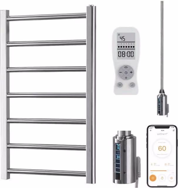 Sola Alpine Wifi Electric Heated Towel Rail in Chrome, 80cm