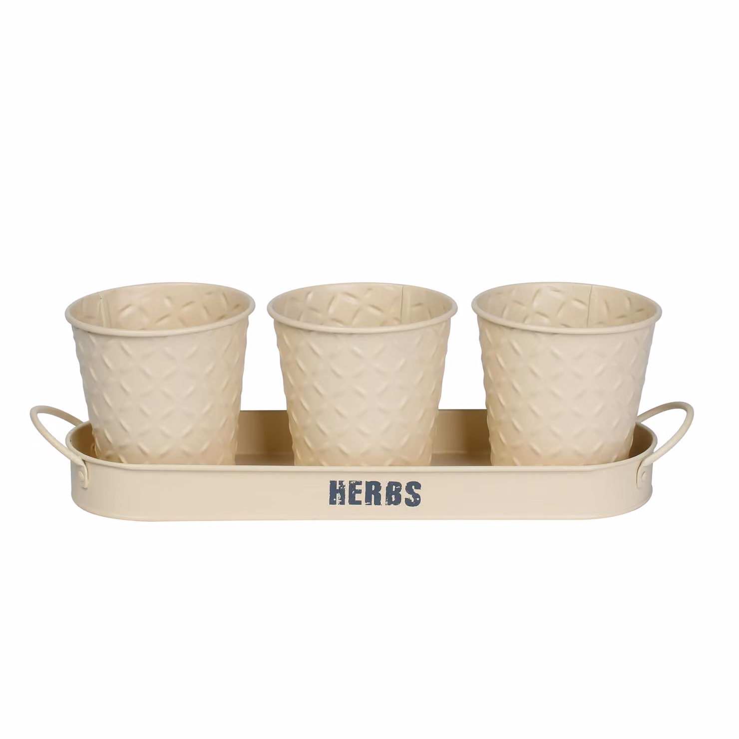 Simpa 3-Piece Embossed Metal Herb Planter Set with Tray in Cream – 2