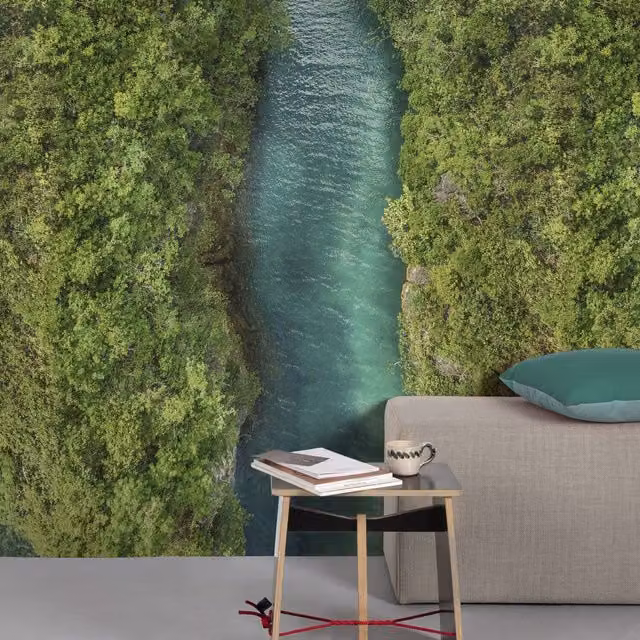 Grandeco Aerial River View Nature Landscape Wallpaper Mural in Green and Blue, Washable