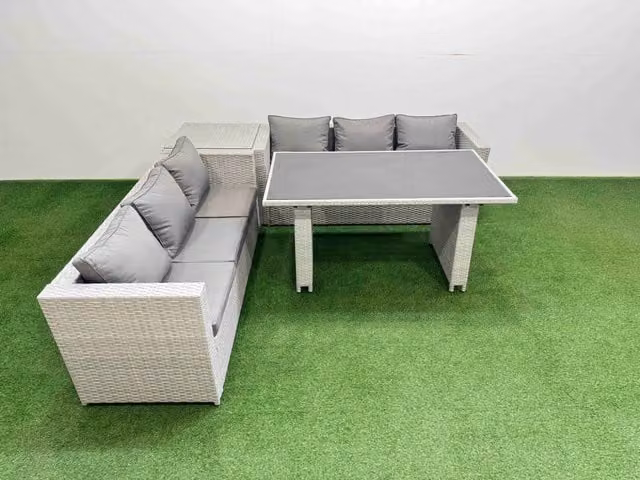 Fimous 6-Seater Patio Sofa Set with Rectangular Table and Side Table in Light Grey