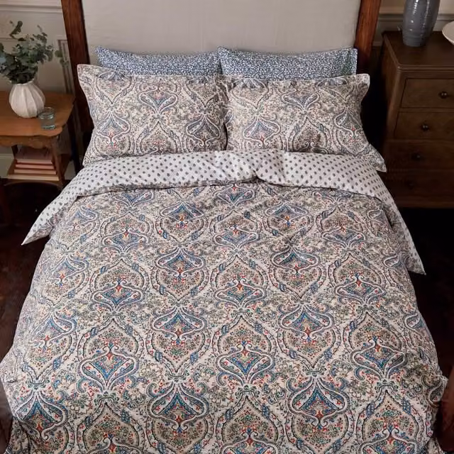 Joules Reversible Floral Cotton Percale Single Duvet Cover and Pillowcase Set, Multicolour, W: 90 cm x L: 200 cm