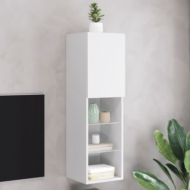 Berkfield Home Modern White TV Cabinet with Integrated LED Lights, W/D/H: 30.5 x 30.0 x 102.0 cm