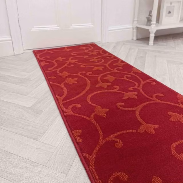 runrug Vines Red Floral Hallway Carpet Runner Rug, W: 60 cm, L: 210 cm
