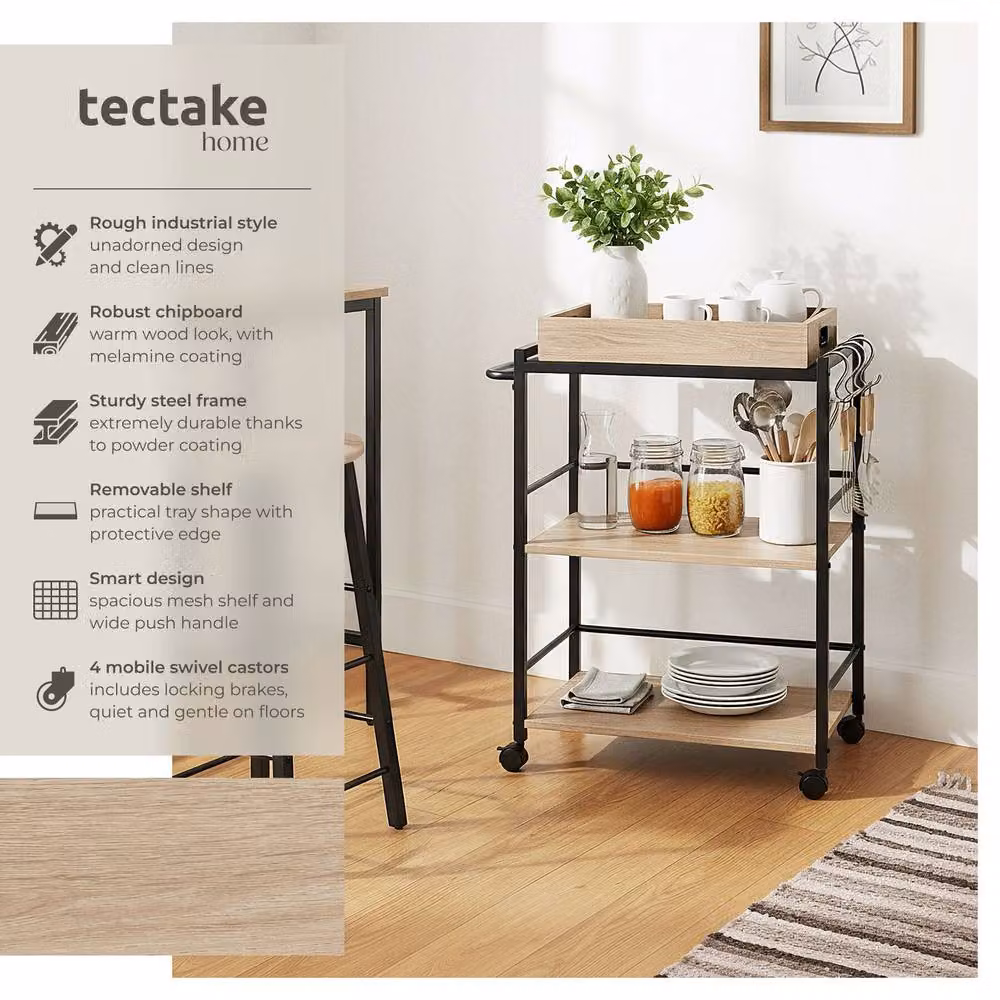 tectake Worcester Drinks Trolley in Light Oak with Castors and Serving Tiers – 2