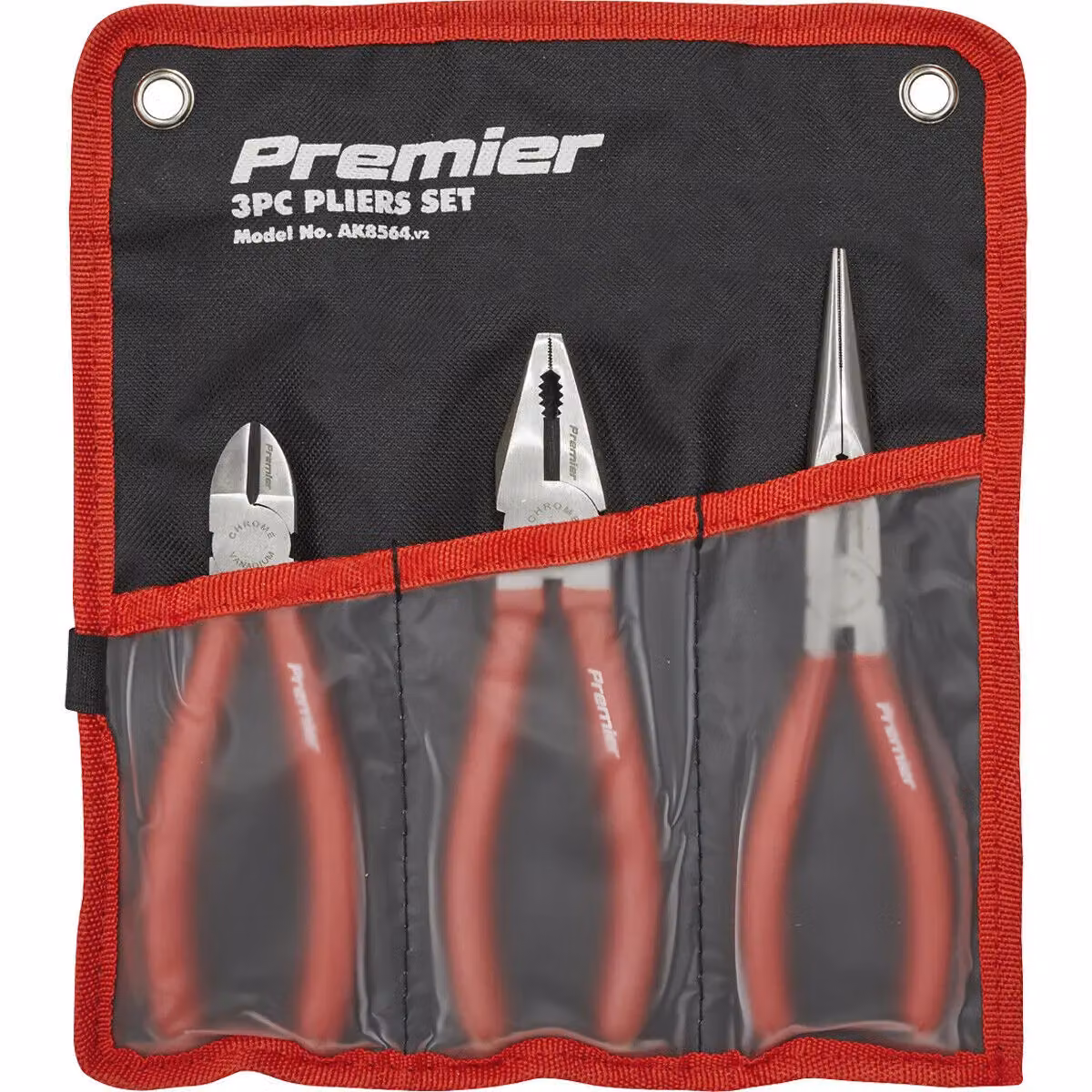 Loops 3 Piece Pliers Set with Combination, Long Nose and Side Cutters in Red and Multicolour Chrome Vanadium Steel – 3