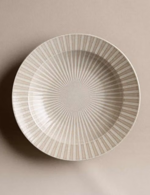 M&S Reactive Striped Stoneware Pasta Bowl in Brown and Beige