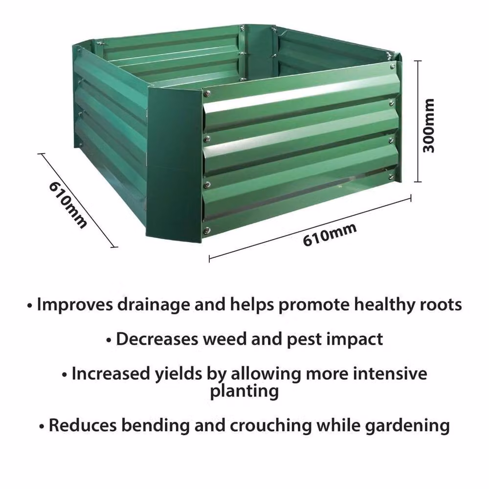 NESTLUNE Metal Raised Garden Bed Square Green Planter W/D/H: 61 x 61 x 30 cm – 2