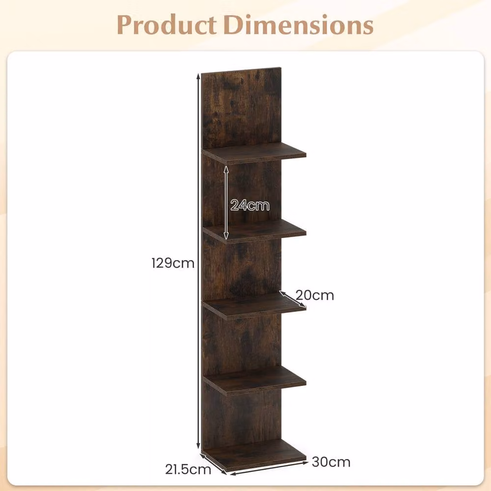 Costway 5-Tier Industrial Wall-Mounted Wooden Shelving Unit in Brown – 2