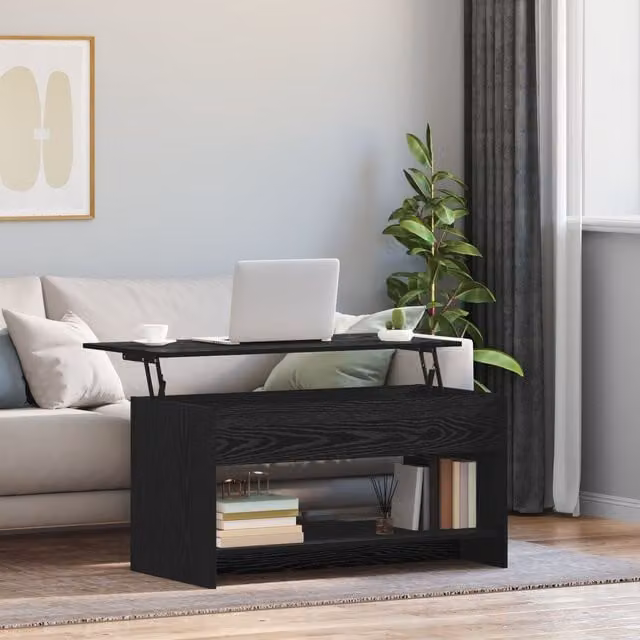 Berkfield Home Modern Black Oak Coffee Table with Lift Mechanism, W: 102 cm, D: 50 cm, H: 52.5 cm