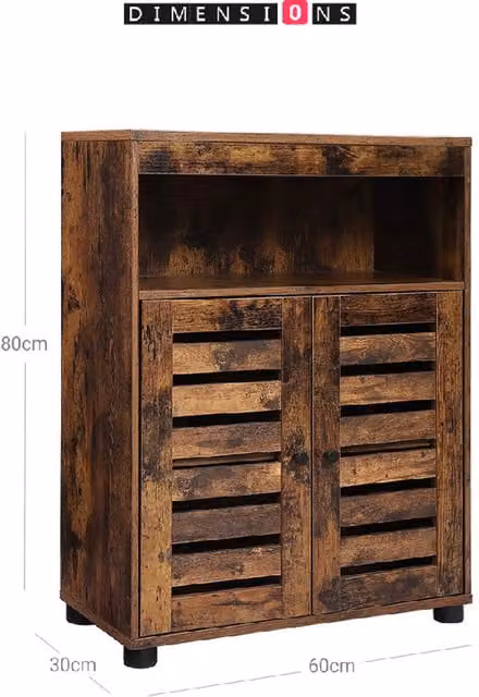 Modcraft Brown Freestanding Bathroom and Living Room Storage Cabinet with Hinged Doors and Open Shelf