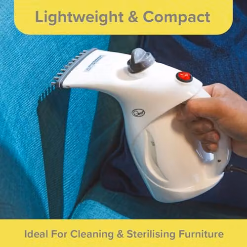 Quest Handheld Garment and Fabric Steamer in White and Silver with Brush Attachment and Auto Shut-off – 3