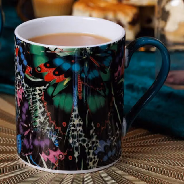 Mikasa x Sarah Arnett Porcelain Mug with Floral Butterfly Print, Green, 350ml