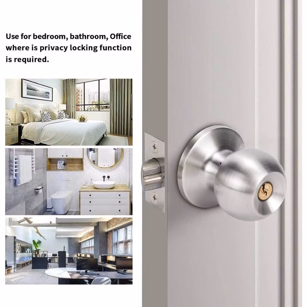 FLAVORA Silver Stainless Steel Bathroom Privacy Lock Round Knob Door Entry Passage with Keys – 2