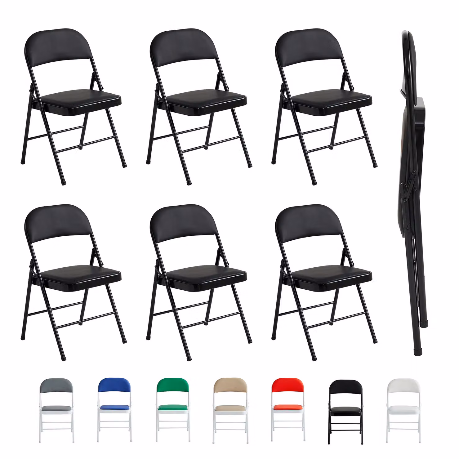 MCC Direct Set of 6 Black Folding Dining Chairs with Metal Frame and Padded Synthetic Leather Seats – 4