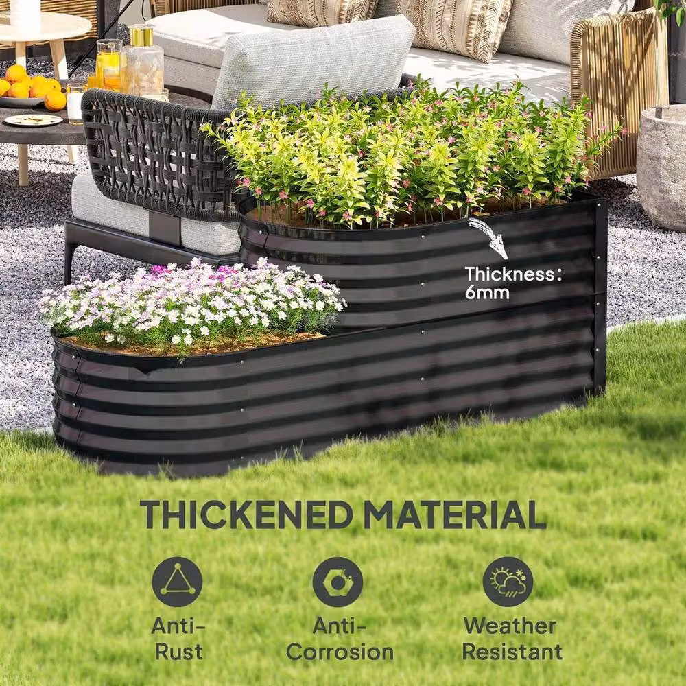 Kelvenix 2-Tier Galvanised Steel Raised Garden Bed with Safety Edging in Dark Grey – 5