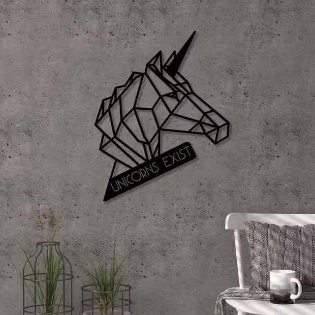 Decortie Unicorn Metal Wall Art Decorative Object, Black