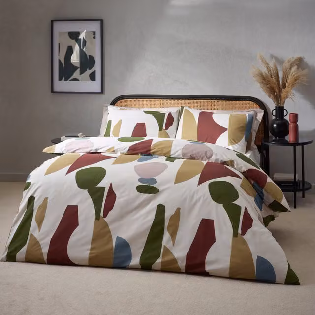 Make it a Home Reversible Graphic Minimalist Cotton Duvet Cover Set in Multicolour and Silver, 180 x 200 cm