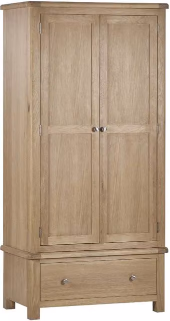 Cheshire Premium Hudson Limed Oak 2 Door and 1 Drawer Wardrobe in Light Oak